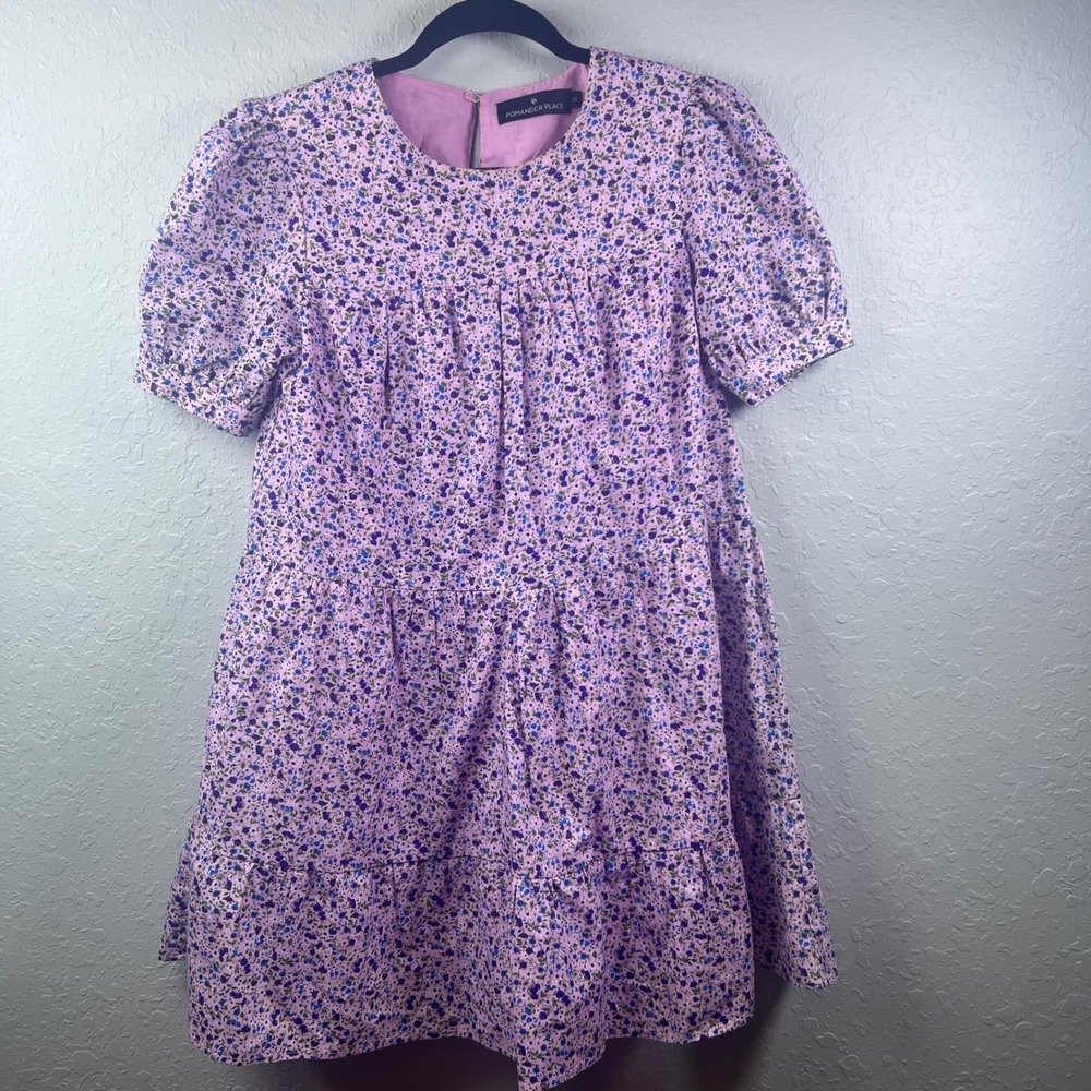Pomander Place Floral Babydoll Dress Quinn Women Puff Sleeve Tiered Mini XS